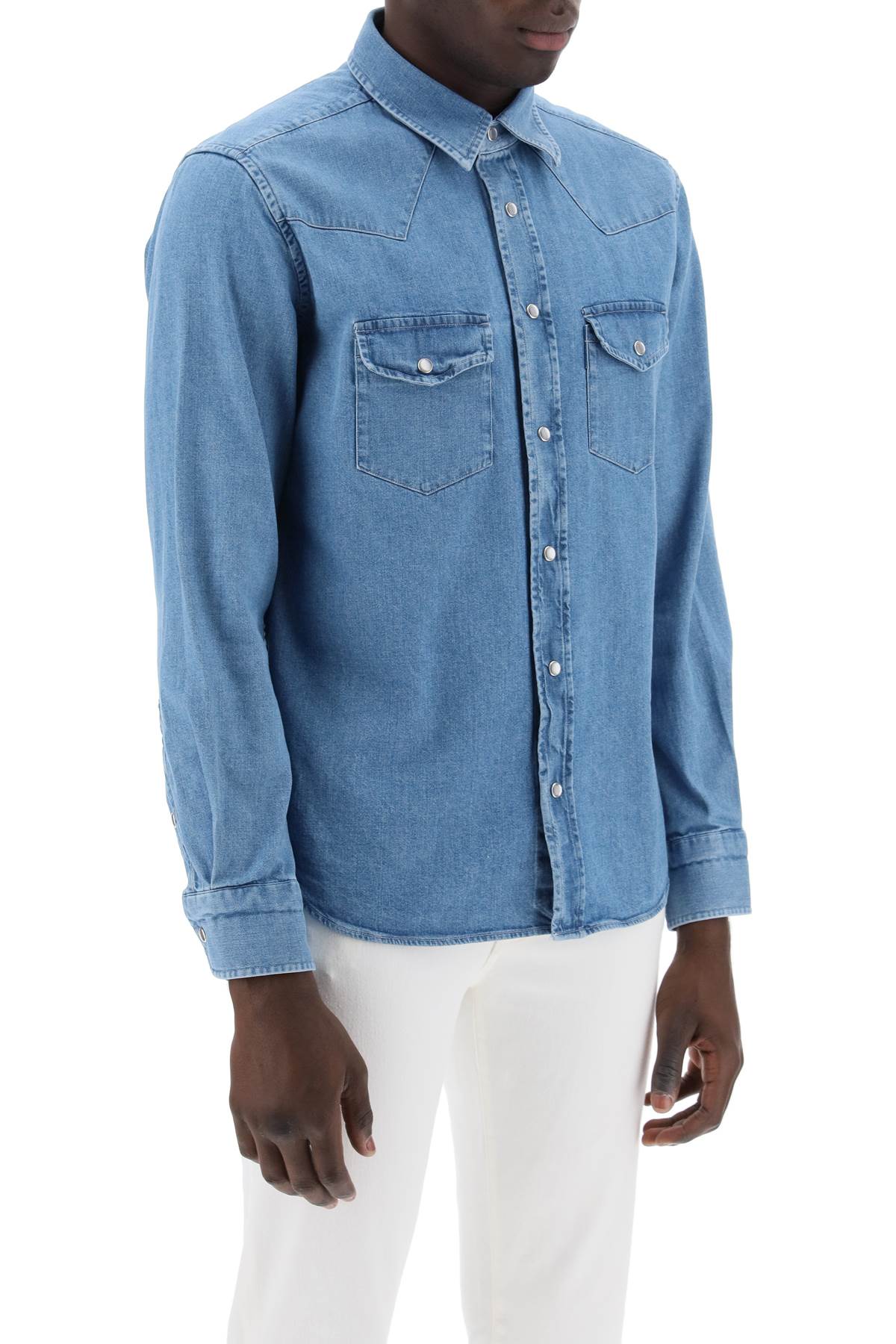 Denim Western Shirt For Men  - Blu