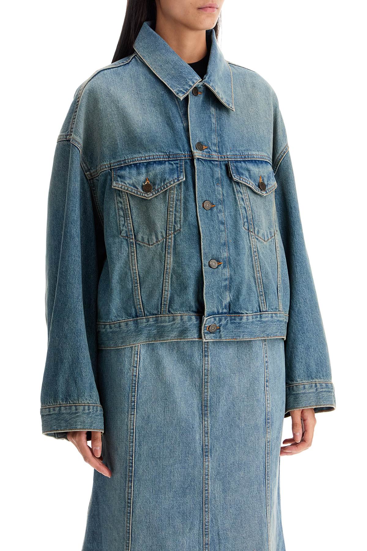 Denim Boxy Jacket With Spencer  - Blue