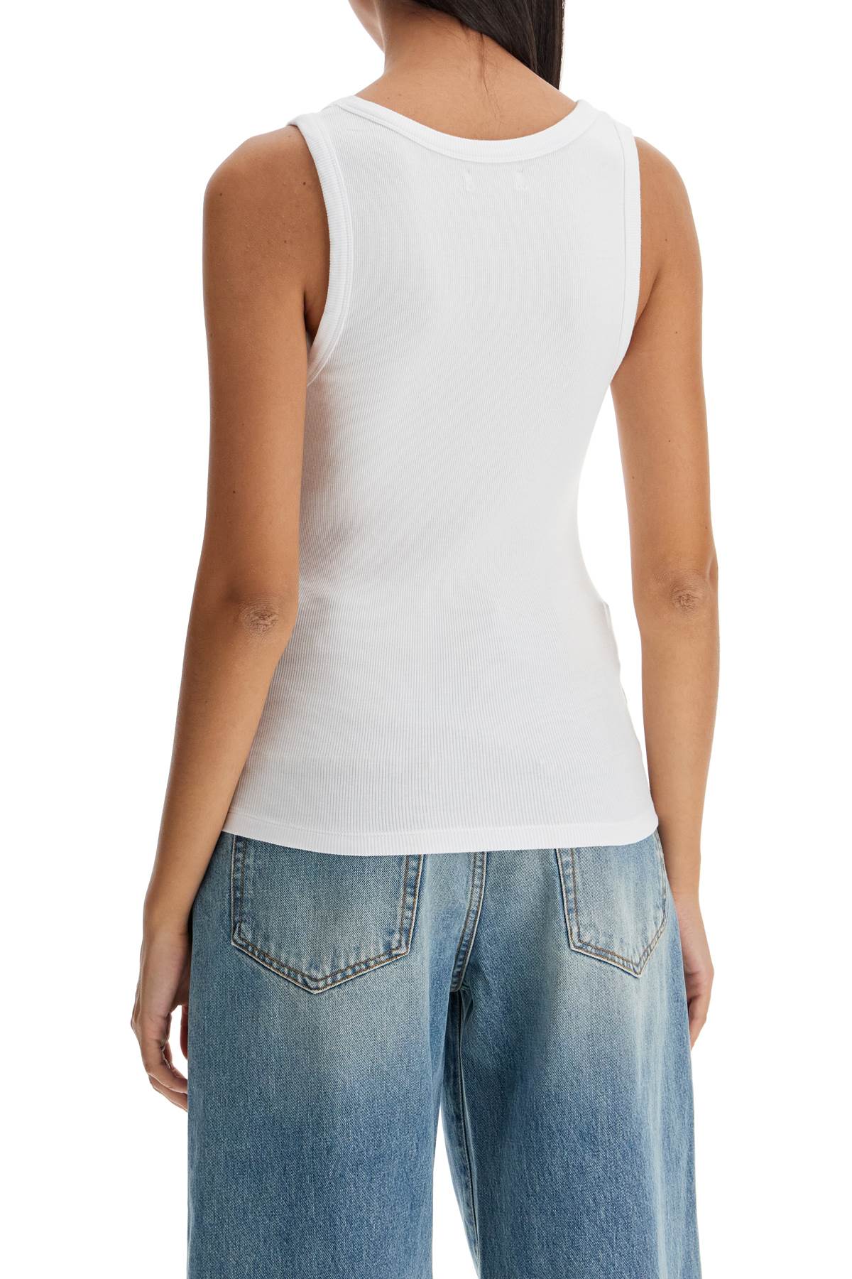 Ribbed Sleeveless Top With  - White