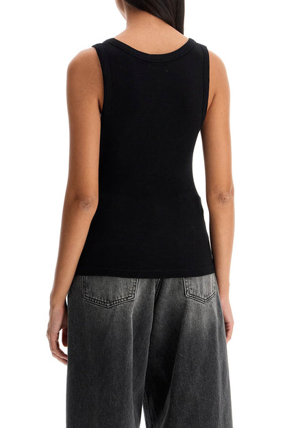 Ribbed Sleeveless Top With  - Black