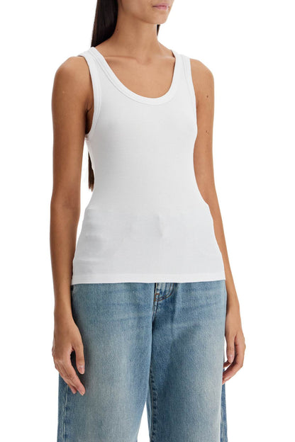 Ribbed Sleeveless Top With  - White