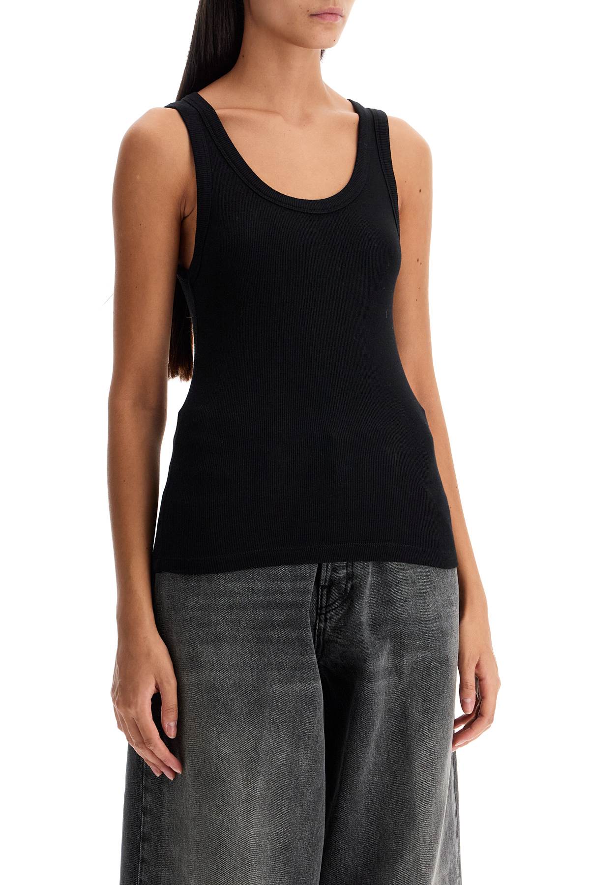 Ribbed Sleeveless Top With  - Black