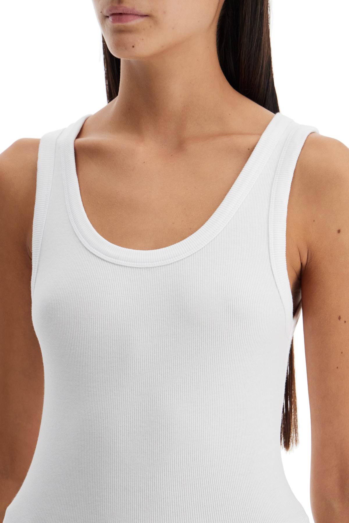 Ribbed Sleeveless Top With  - White