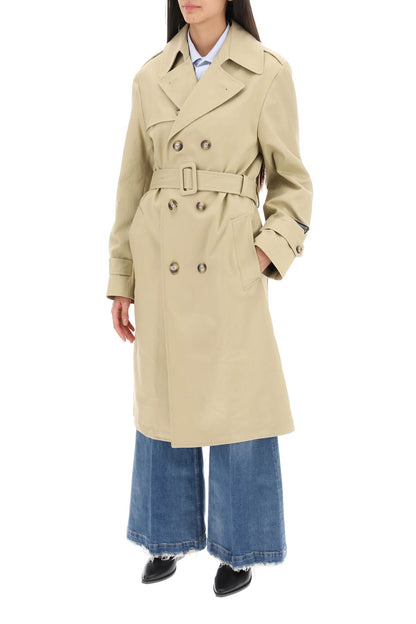 Cotton Double-breasted Trench Coat  - Beige