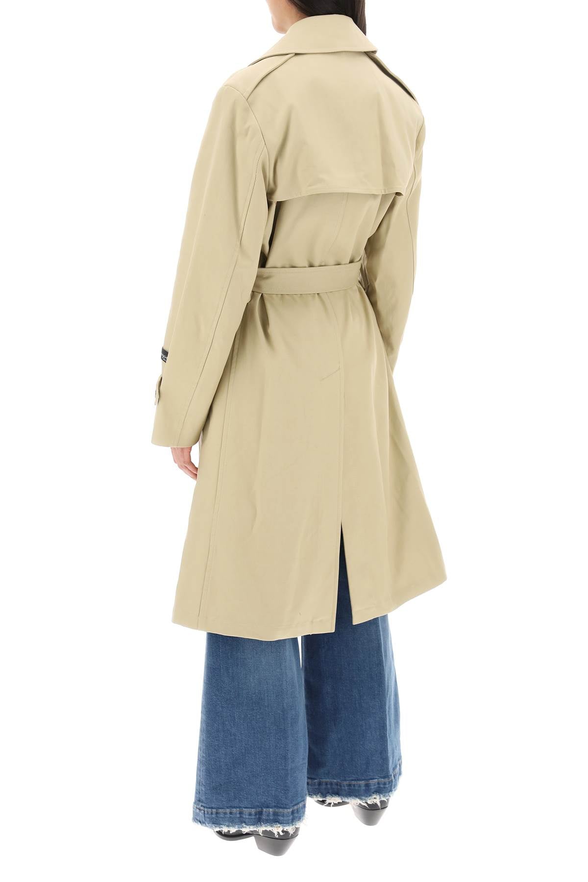 Cotton Double-breasted Trench Coat  - Beige