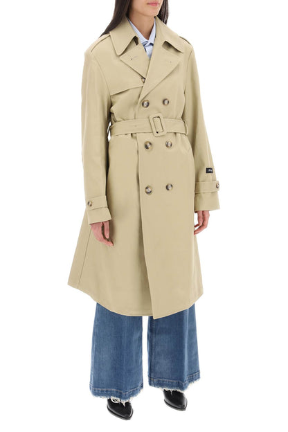 Cotton Double-breasted Trench Coat  - Beige