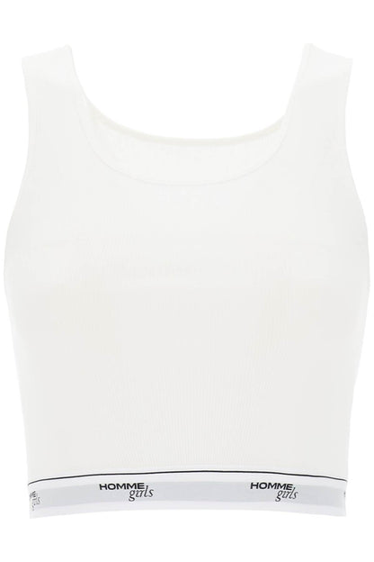 Cotton Crop Top With Logo Band  - White