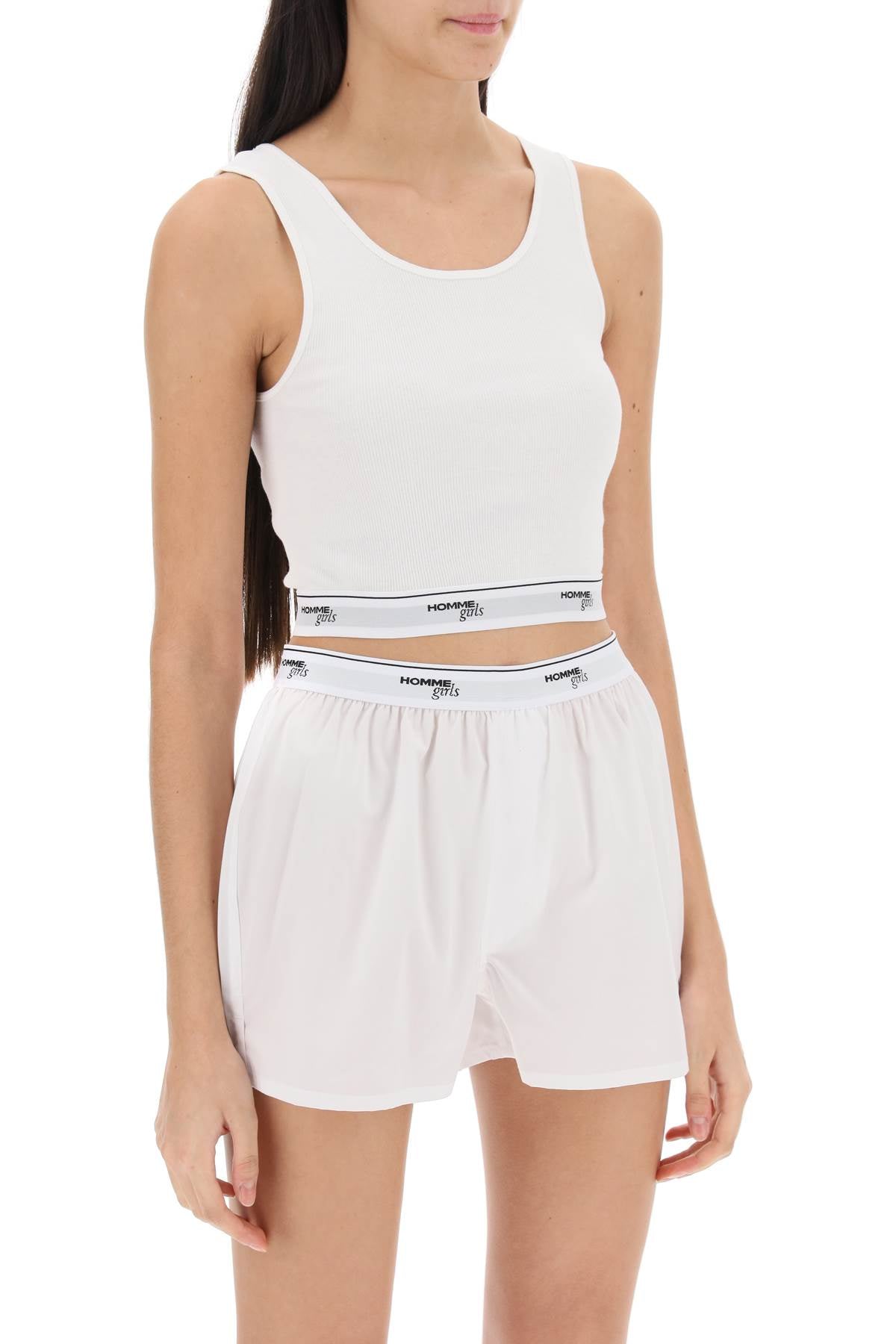 Cotton Crop Top With Logo Band  - White