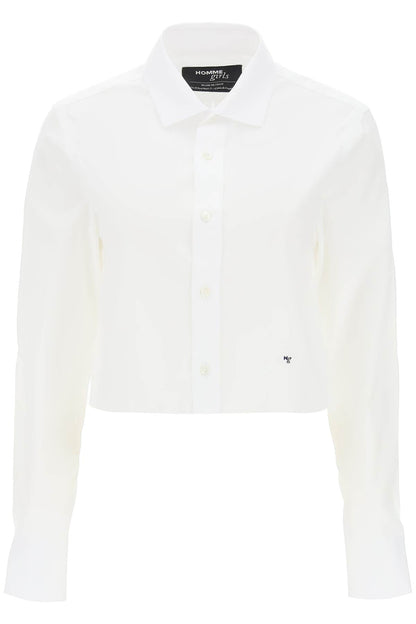 Cotton Twill Cropped Shirt  - White