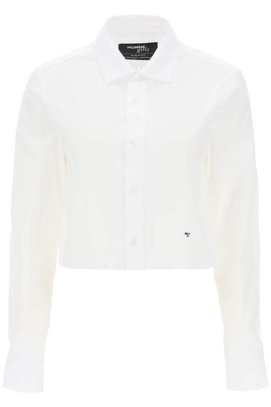 Cotton Twill Cropped Shirt  - White