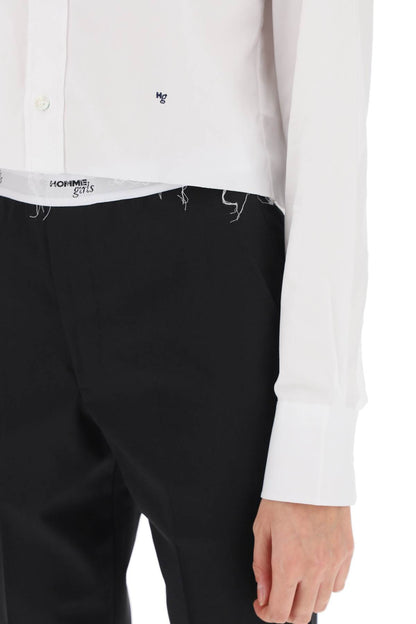 Cotton Twill Cropped Shirt  - White