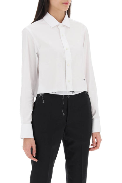 Cotton Twill Cropped Shirt  - White