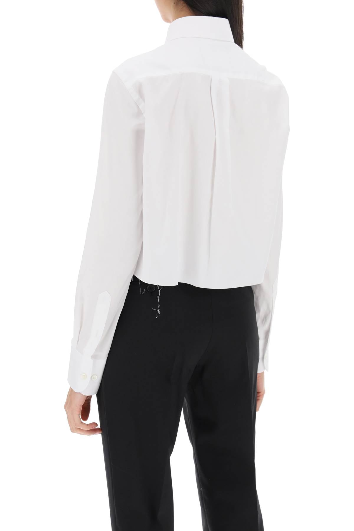 Cotton Twill Cropped Shirt  - White