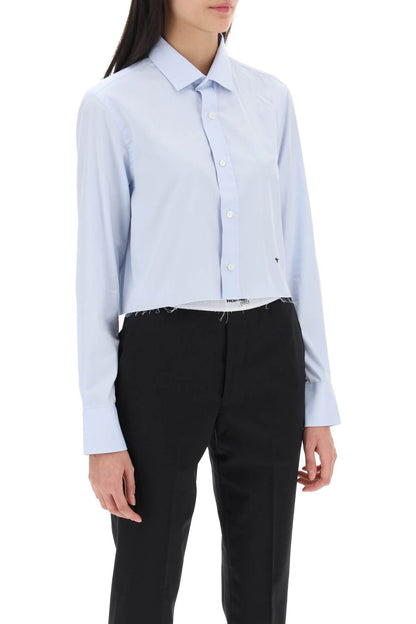 Cotton Twill Cropped Shirt  - Light Blue