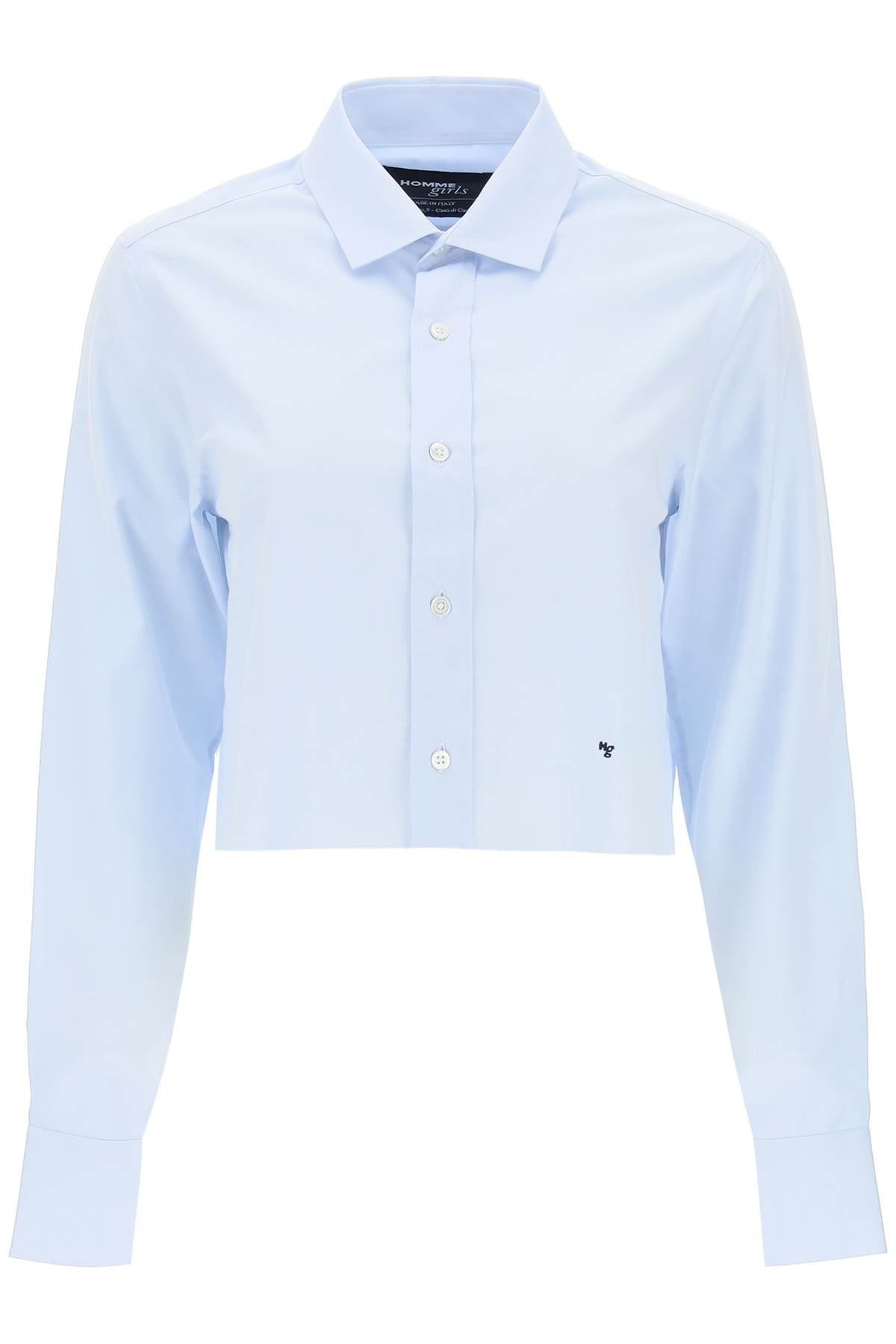 Cotton Twill Cropped Shirt  - Light Blue