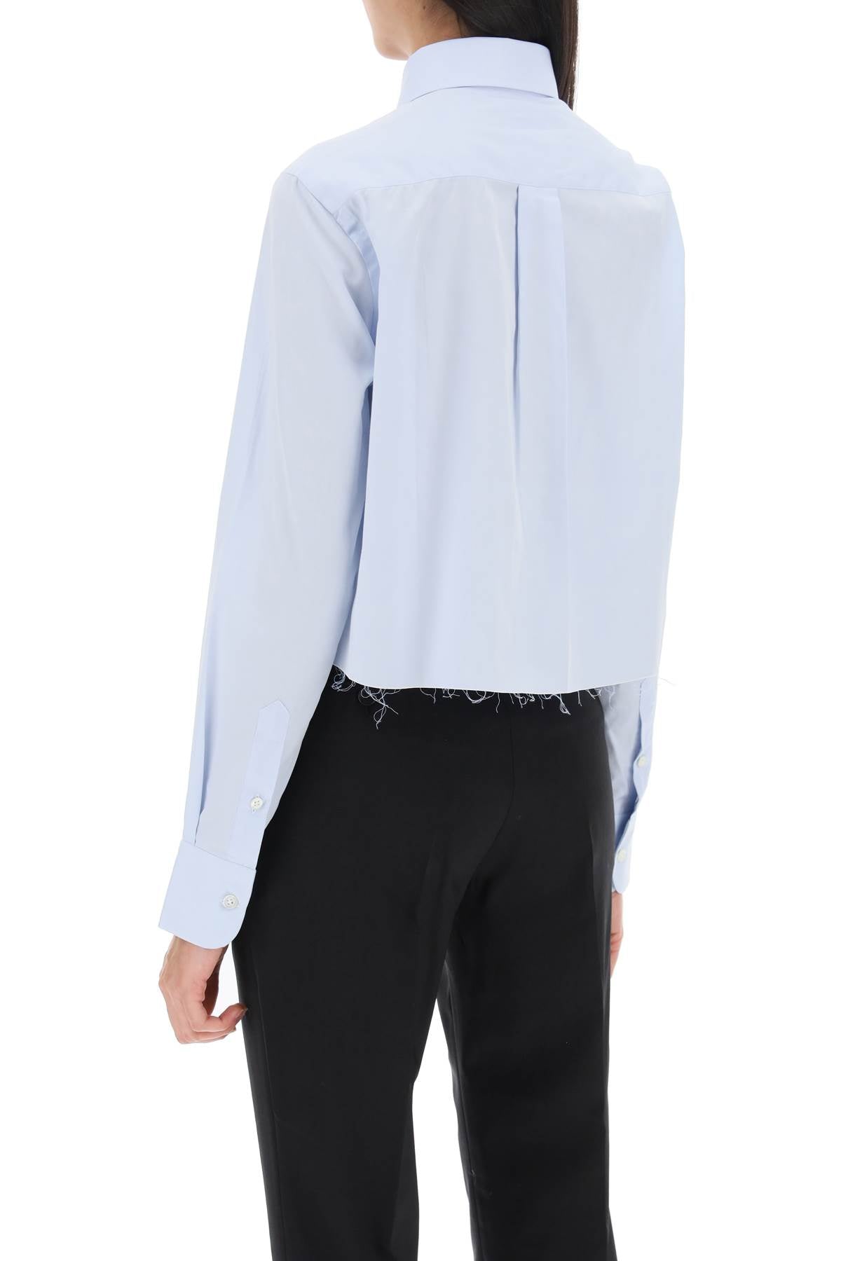 Cotton Twill Cropped Shirt  - Light Blue