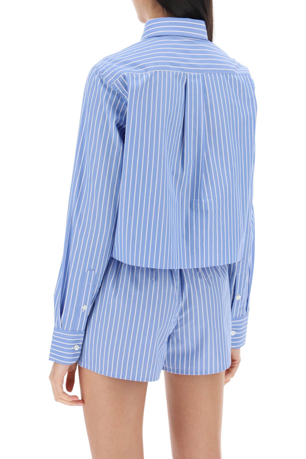 Cropped Striped Poplin Shirt  - Blue