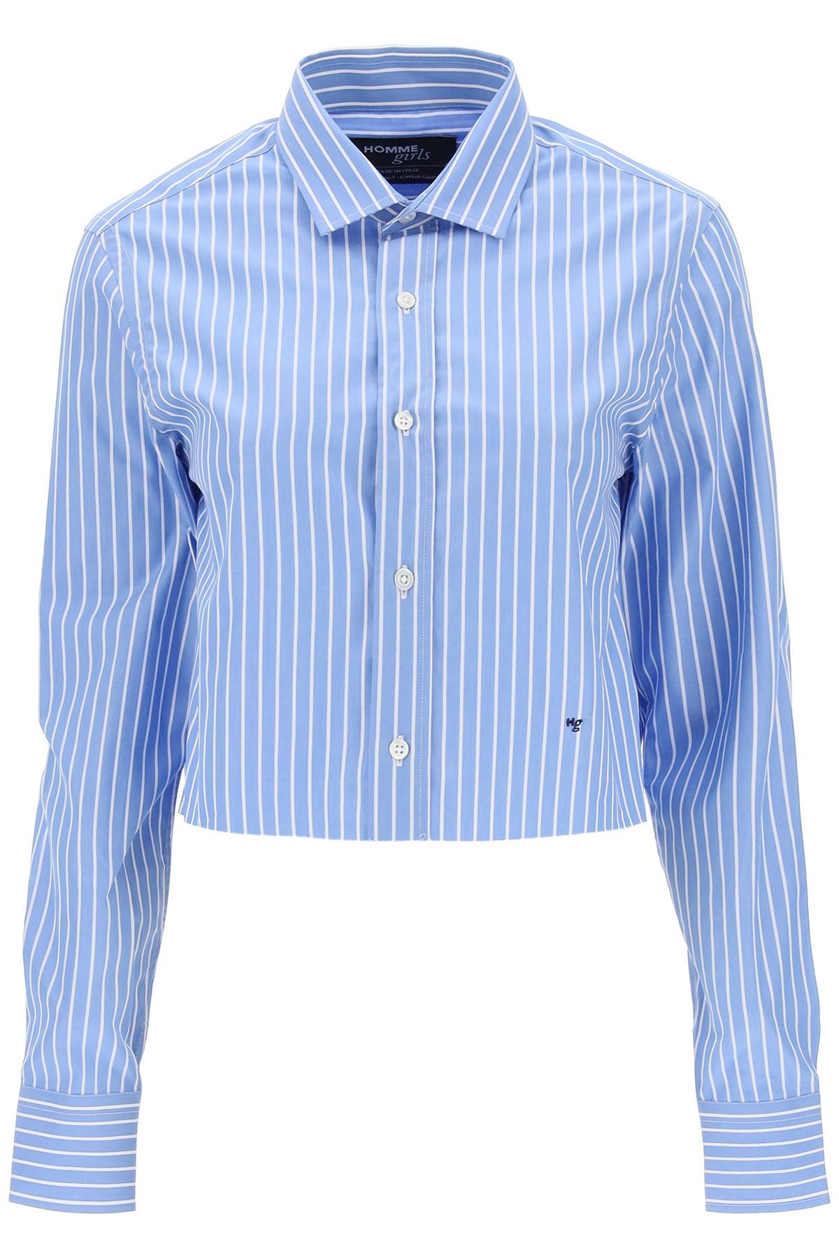 Cropped Striped Poplin Shirt  - Blue