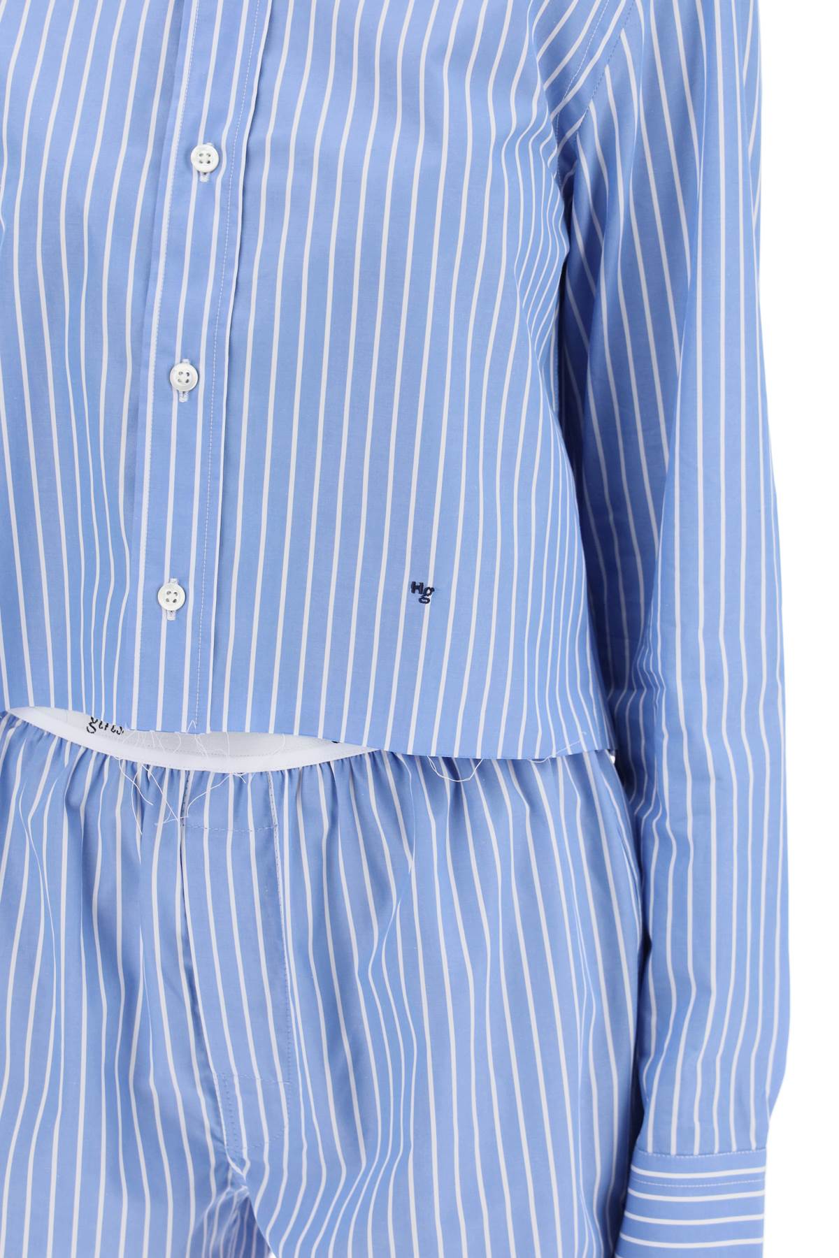 Cropped Striped Poplin Shirt  - Blue