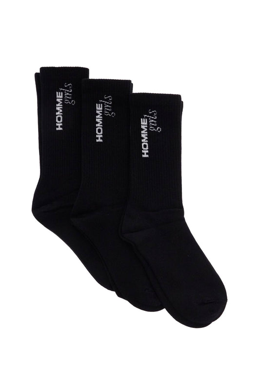 Black Medium Cotton Socks Pack Of 3 With Embroidered Logo  - Black