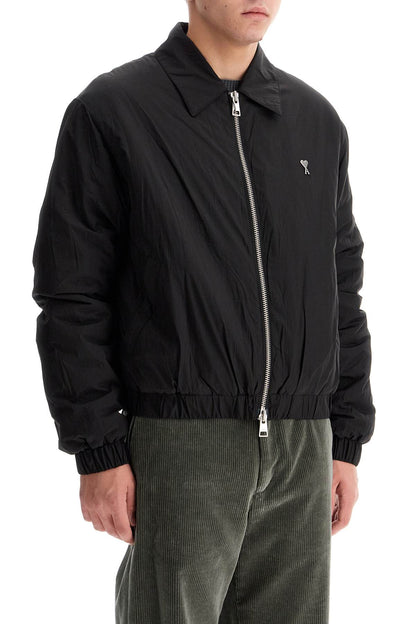 Crumpled Canvas Bomber Jacket  - Black