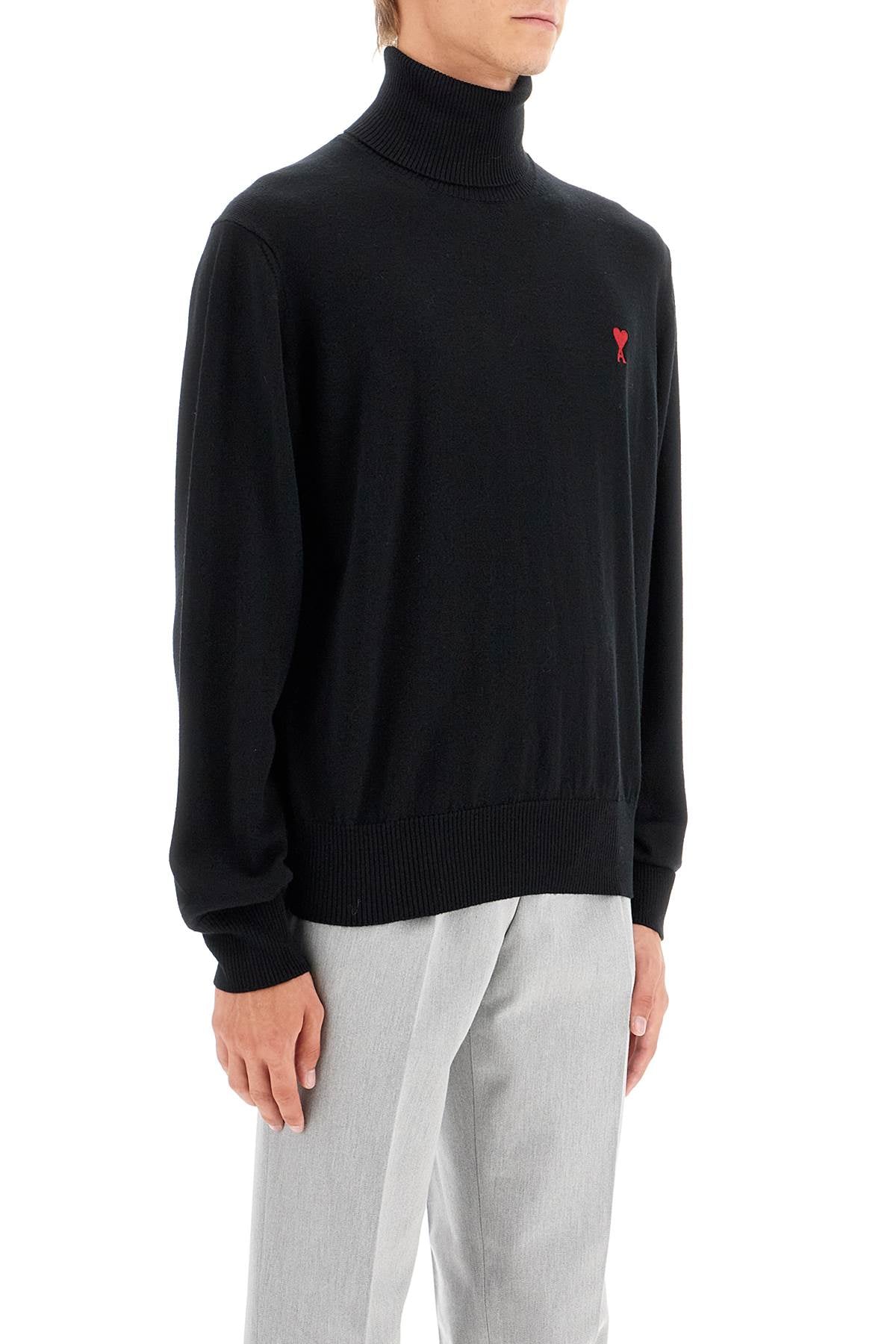 High-neck Merino Wool Pullover Sweater  - Black