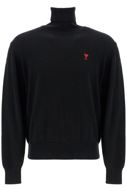 High-neck Merino Wool Pullover Sweater  - Black