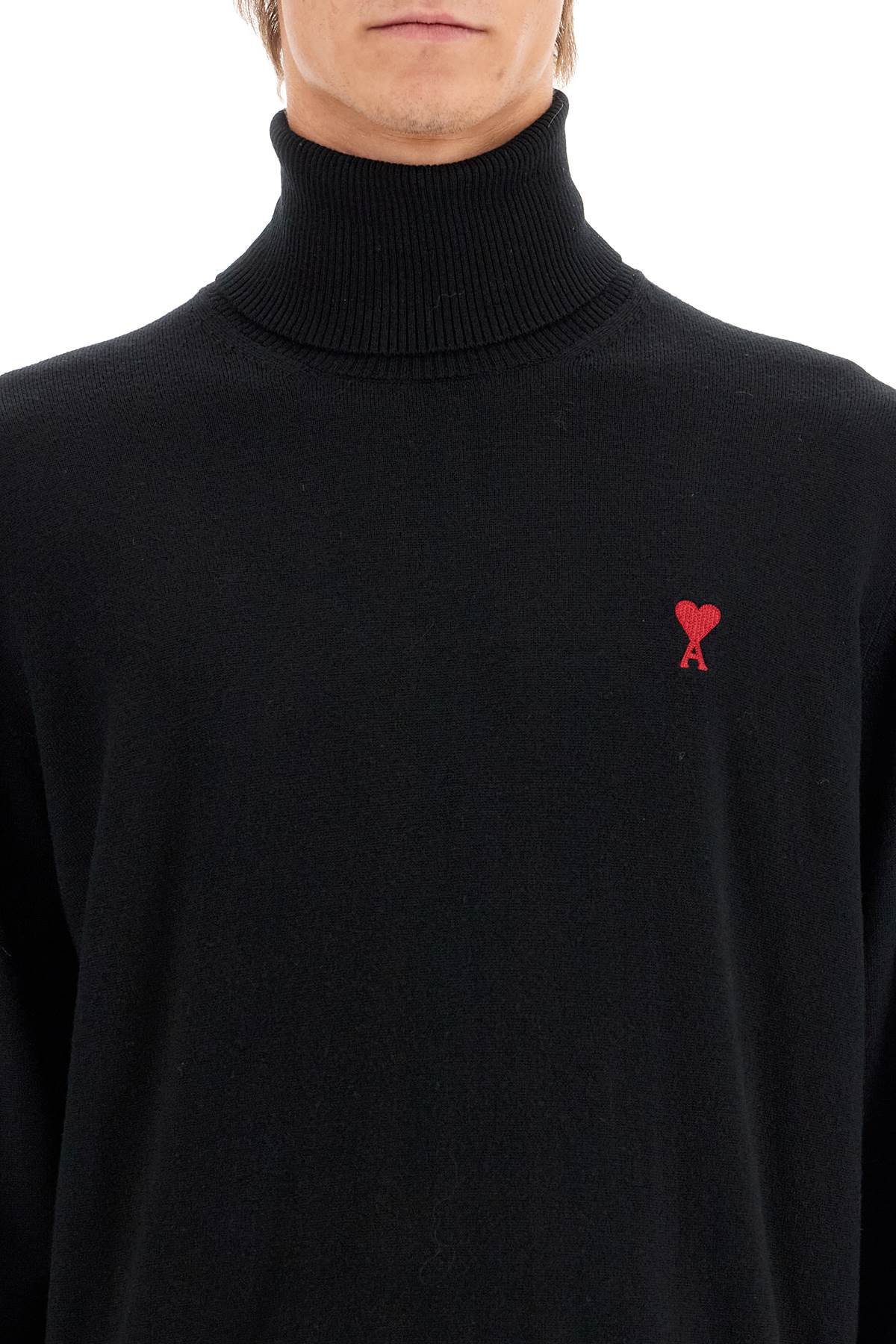 High-neck Merino Wool Pullover Sweater  - Black