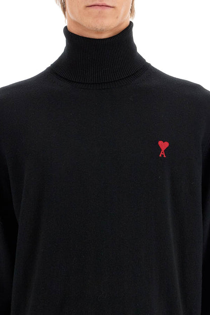 High-neck Merino Wool Pullover Sweater  - Black