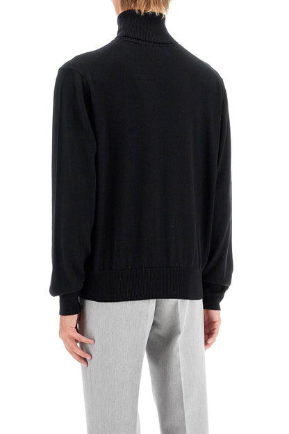 High-neck Merino Wool Pullover Sweater  - Black