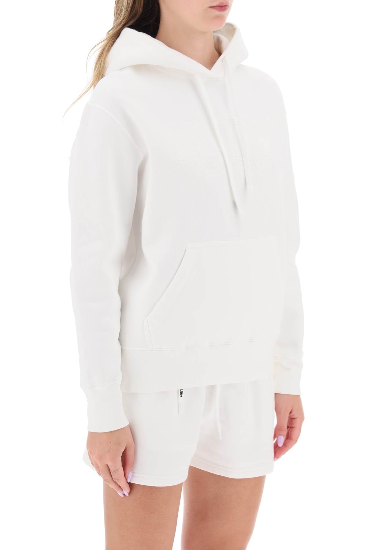 Hoodie With Logo Embroidery  - Bianco