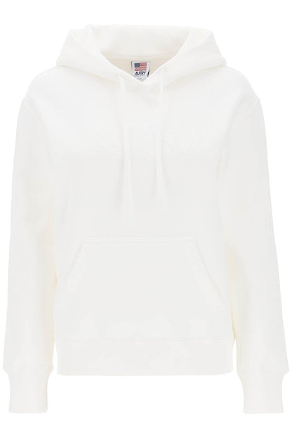 Hoodie With Logo Embroidery  - Bianco