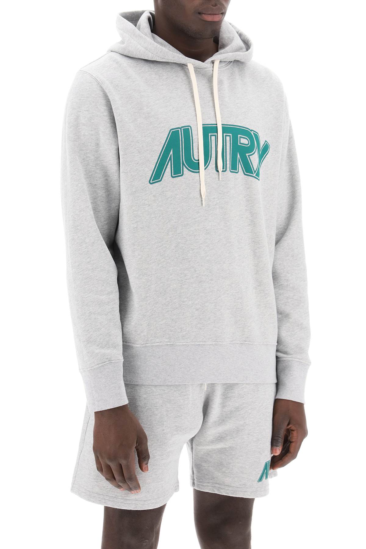 Hoodie With Maxi Logo Print  - Grey