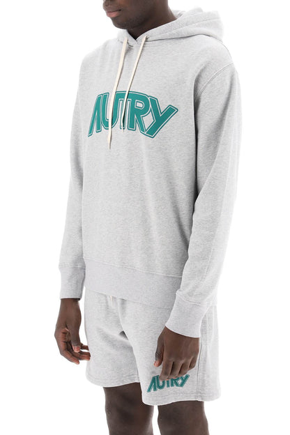 Hoodie With Maxi Logo Print  - Grey