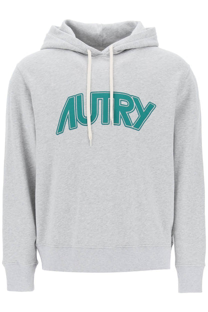 Hoodie With Maxi Logo Print  - Grey