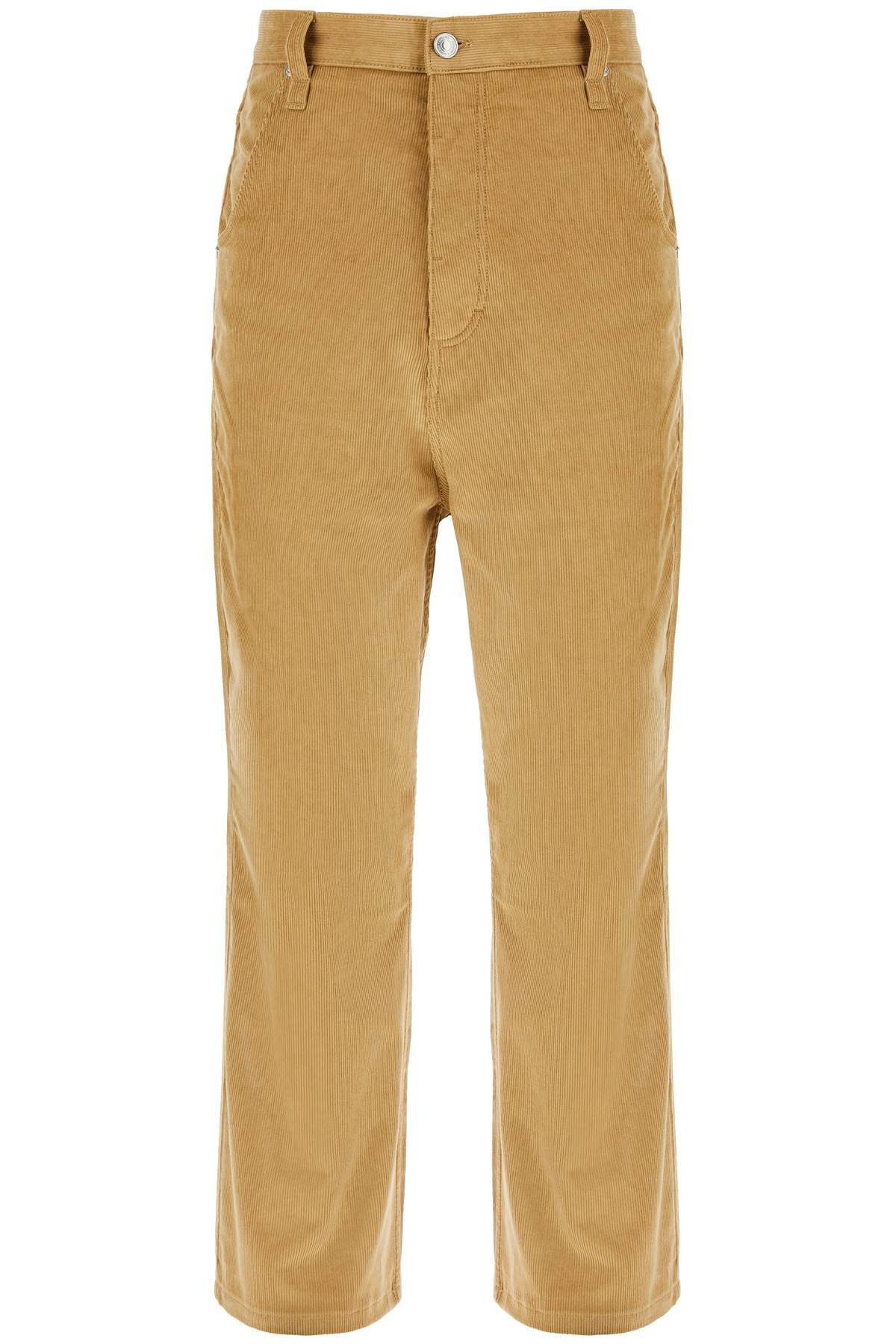 Baggy Corduroy Pants With Rib  - Beige