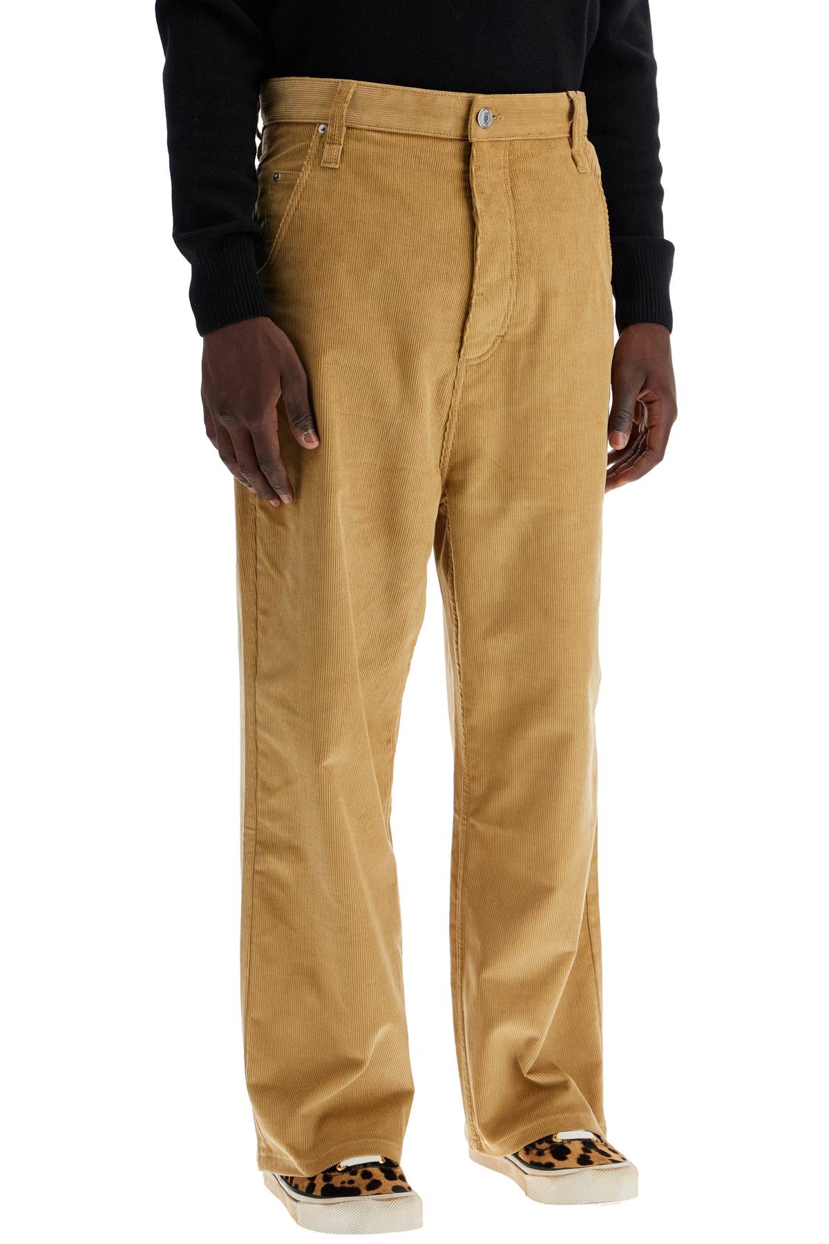 Baggy Corduroy Pants With Rib  - Beige