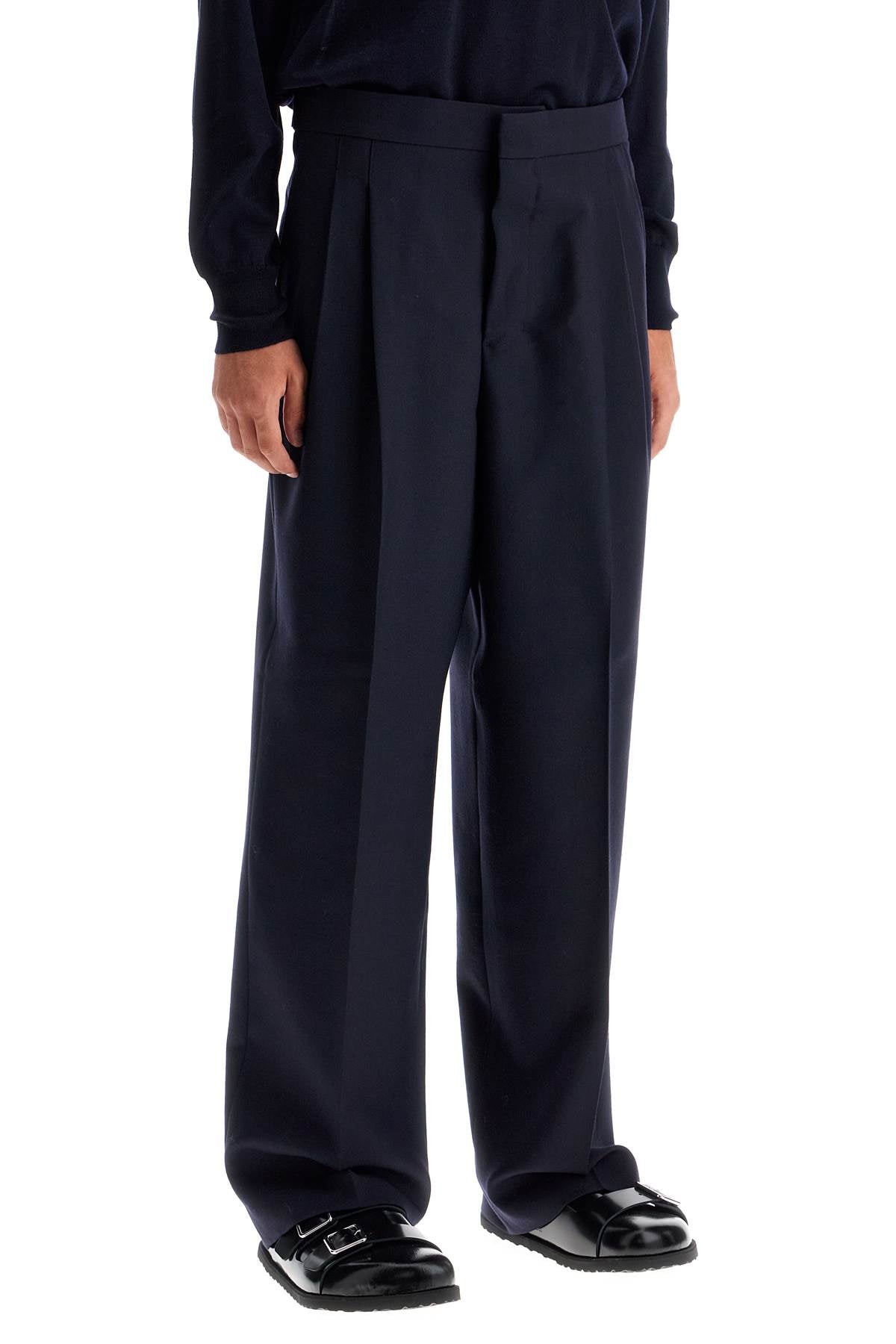 Large Fit Wool Gabardine Trousers  - Blue