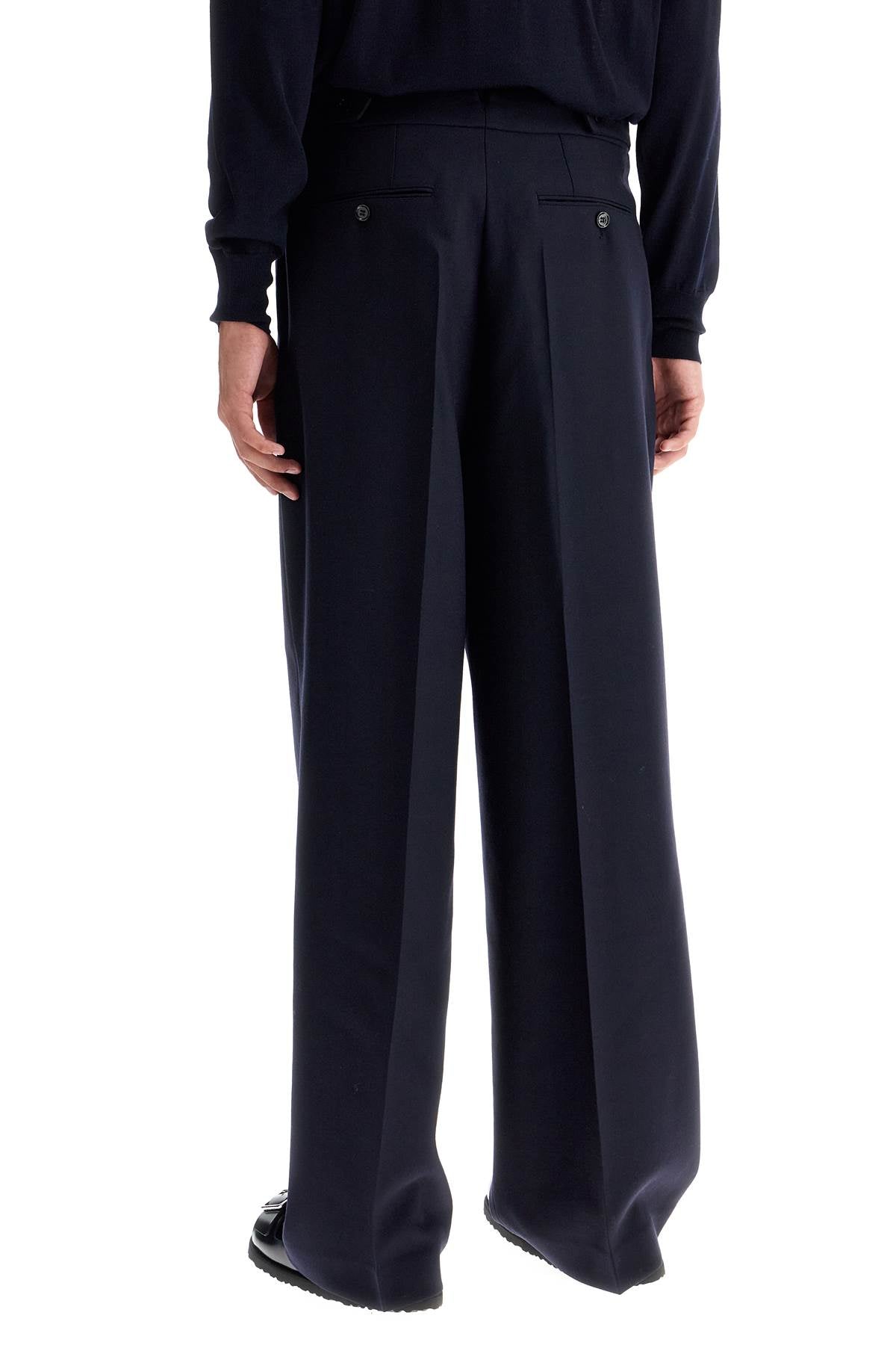 Large Fit Wool Gabardine Trousers  - Blue