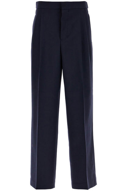 Large Fit Wool Gabardine Trousers  - Blue