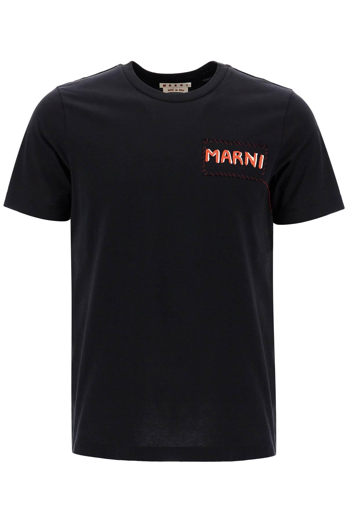 T-shirt With Patch Logo Design  - Black