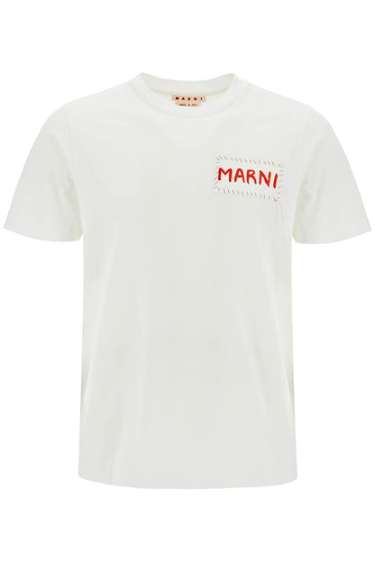 T-shirt With Patch Logo Design  - Bianco