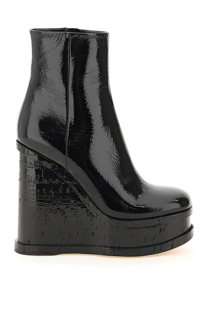 Lacquer Doll Wedge Ankle Boots  - Black