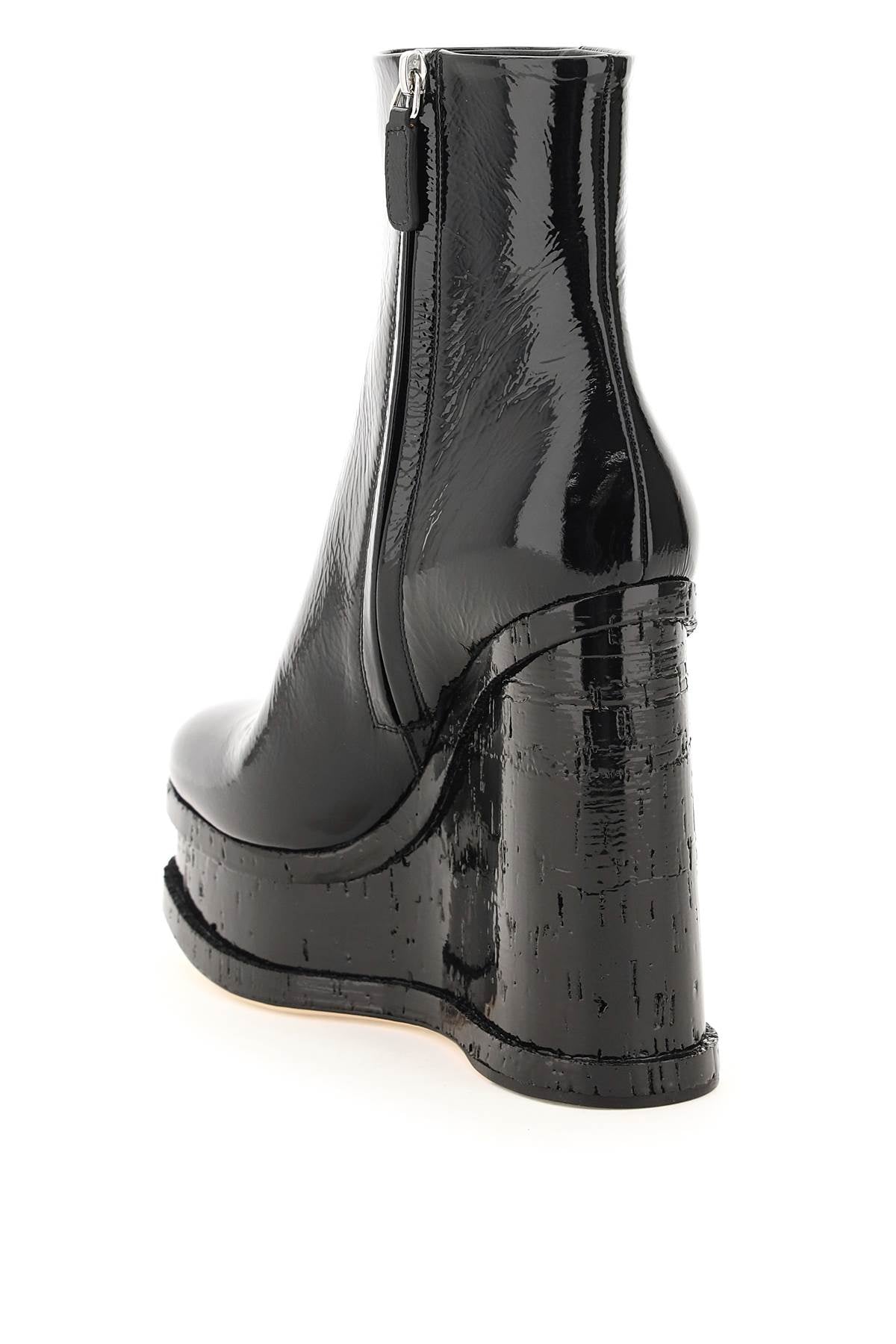 Lacquer Doll Wedge Ankle Boots  - Black