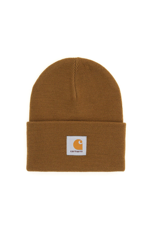 Beanie Hat With Logo Patch  - Brown