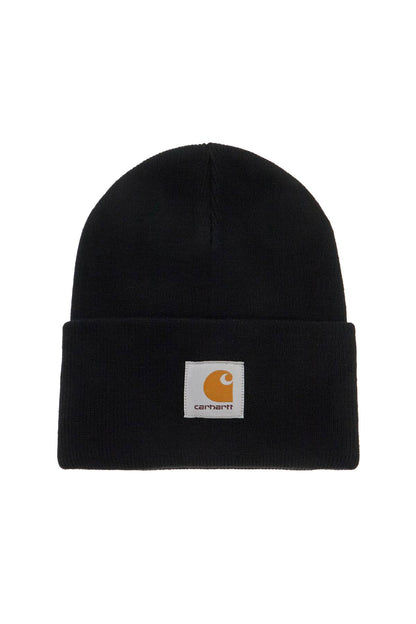 Beanie Hat With Logo Patch  - Black