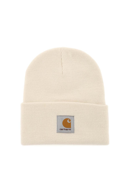 Beanie Hat With Logo Patch  - White