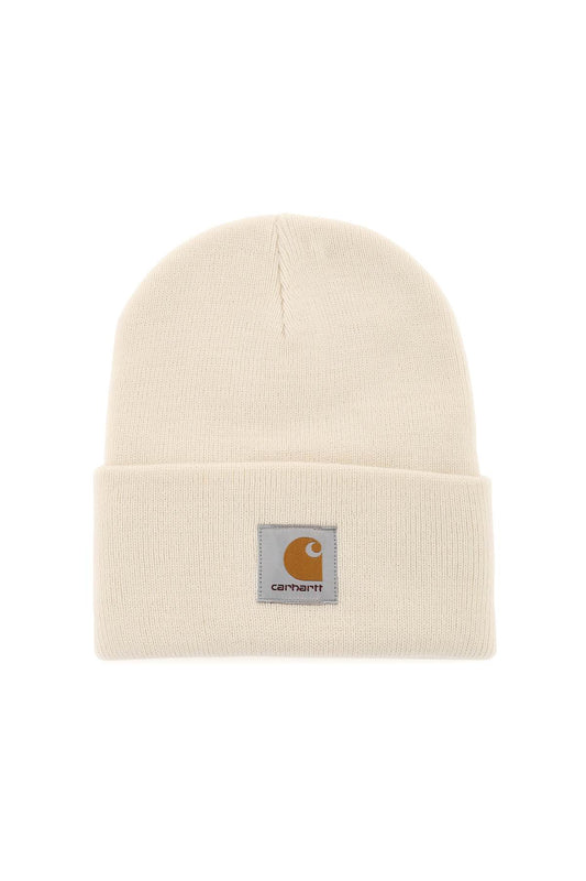 Beanie Hat With Logo Patch  - White