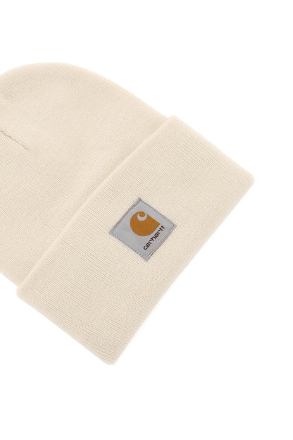 Beanie Hat With Logo Patch  - White