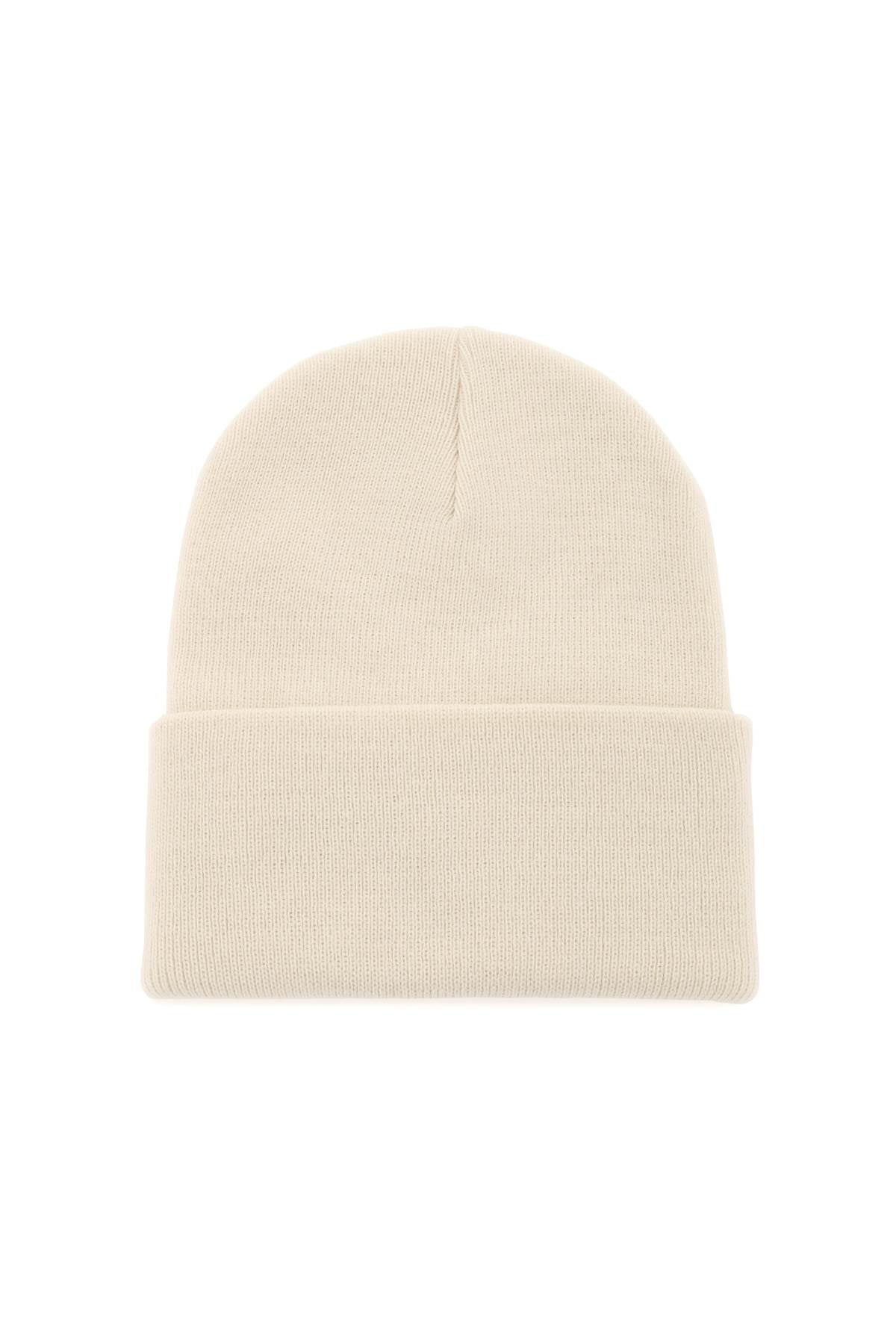 Beanie Hat With Logo Patch  - White